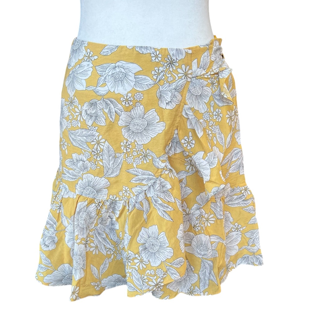 Yours Truly Australia Yellow White Floral Wrap Tie Mini Skirt Size 8